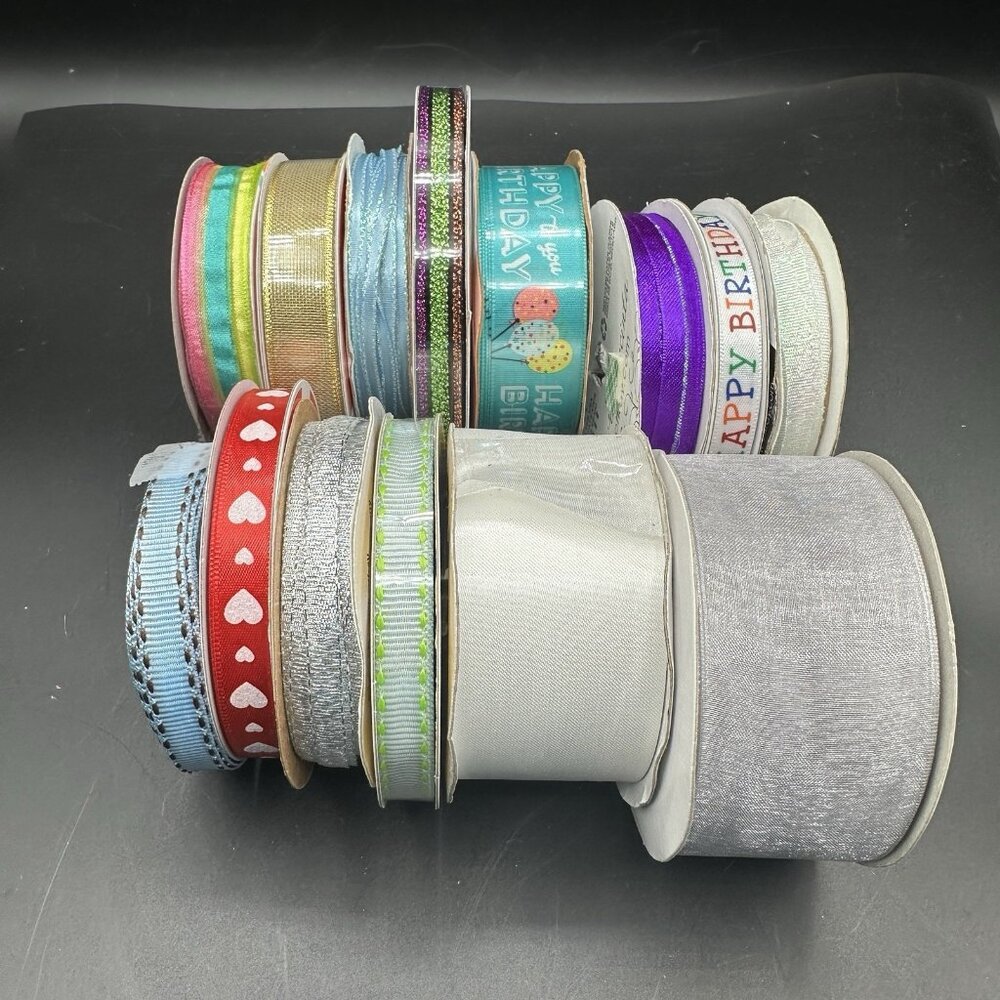 Craft Ribbon Assorted Colors And Designs Lot Of 14 Spools New And Lightly Used